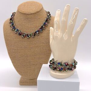 Vintage Silver-tone Rhinestone Matching Choker And Bracelet Set
